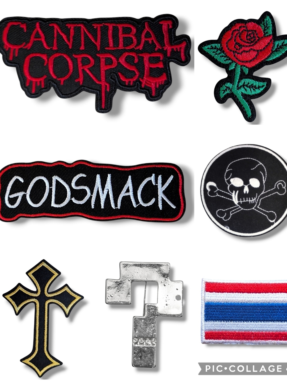 NWT Bundle Of 7 Punk Goth Iron On Patches And Pins Biker Jacket Vest